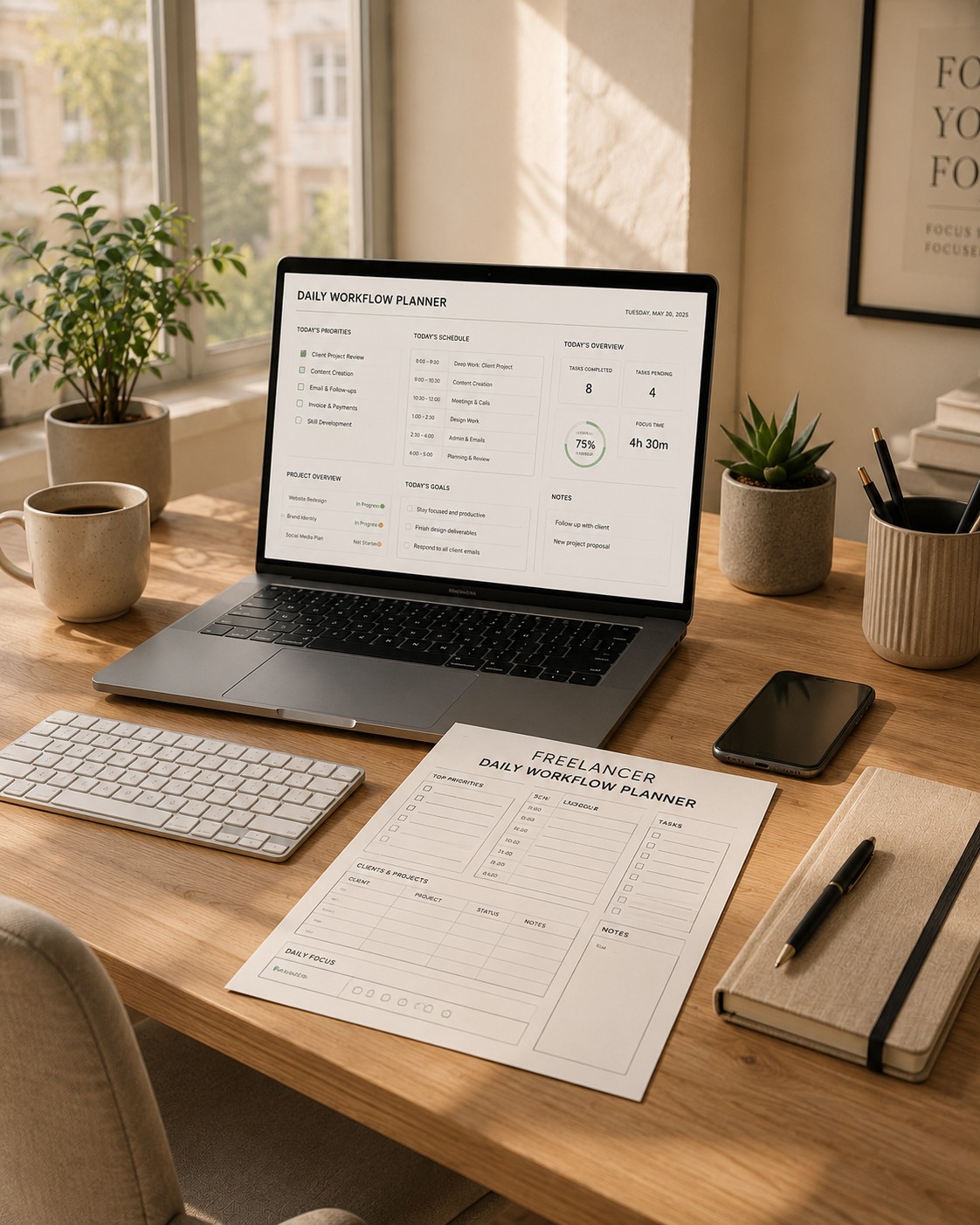 Freelancer Daily Workflow Planner – Notion & Printable Template